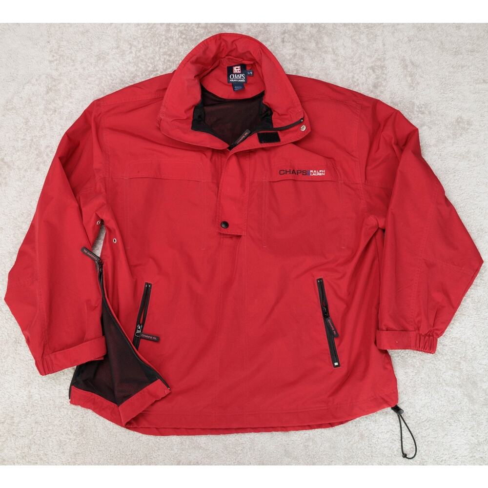 Chaps Ralph Lauren Vintage Red Windbreaker Hooded Pullover Mens Size L